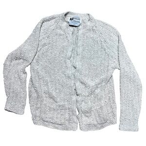 Vintage 70s Pallas 100% Irish Linen Hand Loomed Cardigan Sweater 32" Bust Boho